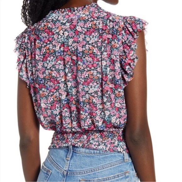 New! Socialite short sleeve v-neck blouse, floral, flutter sleeve, women's large - Picture 8 of 8